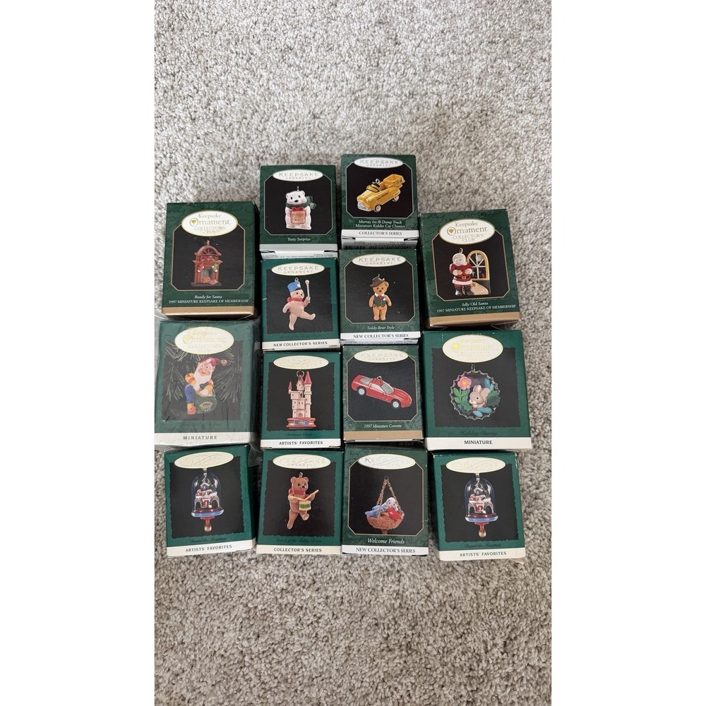 Lot of 14 Vintage Hallmark Keepsake Miniature Christmas Ornaments in Boxes